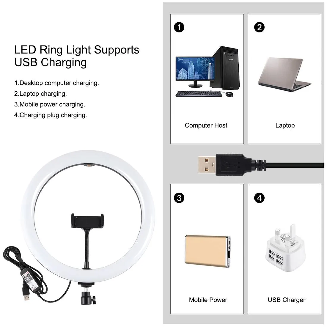 11.8 Rgbw Led Ring Light Kit with Mount Dual Phone Brackets and Remote Control