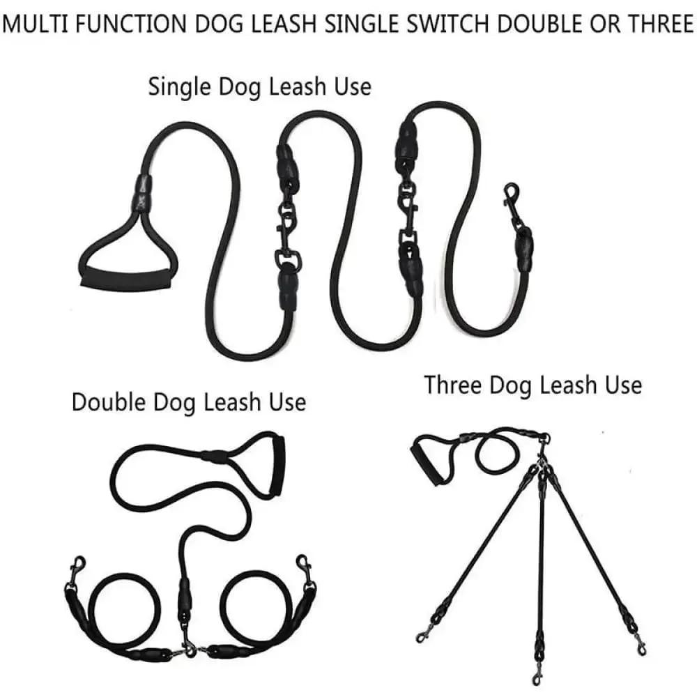 3 In1 Heavy Duty Dual Triple 360 Swivel no Tangle Hand-protected Dog Leash