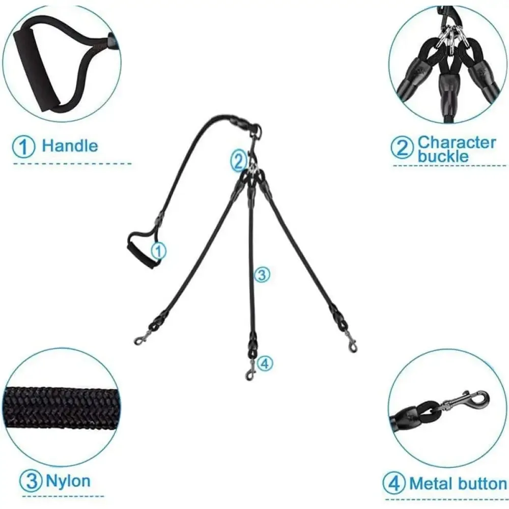 3 In1 Heavy Duty Dual Triple 360 Swivel no Tangle Hand-protected Dog Leash
