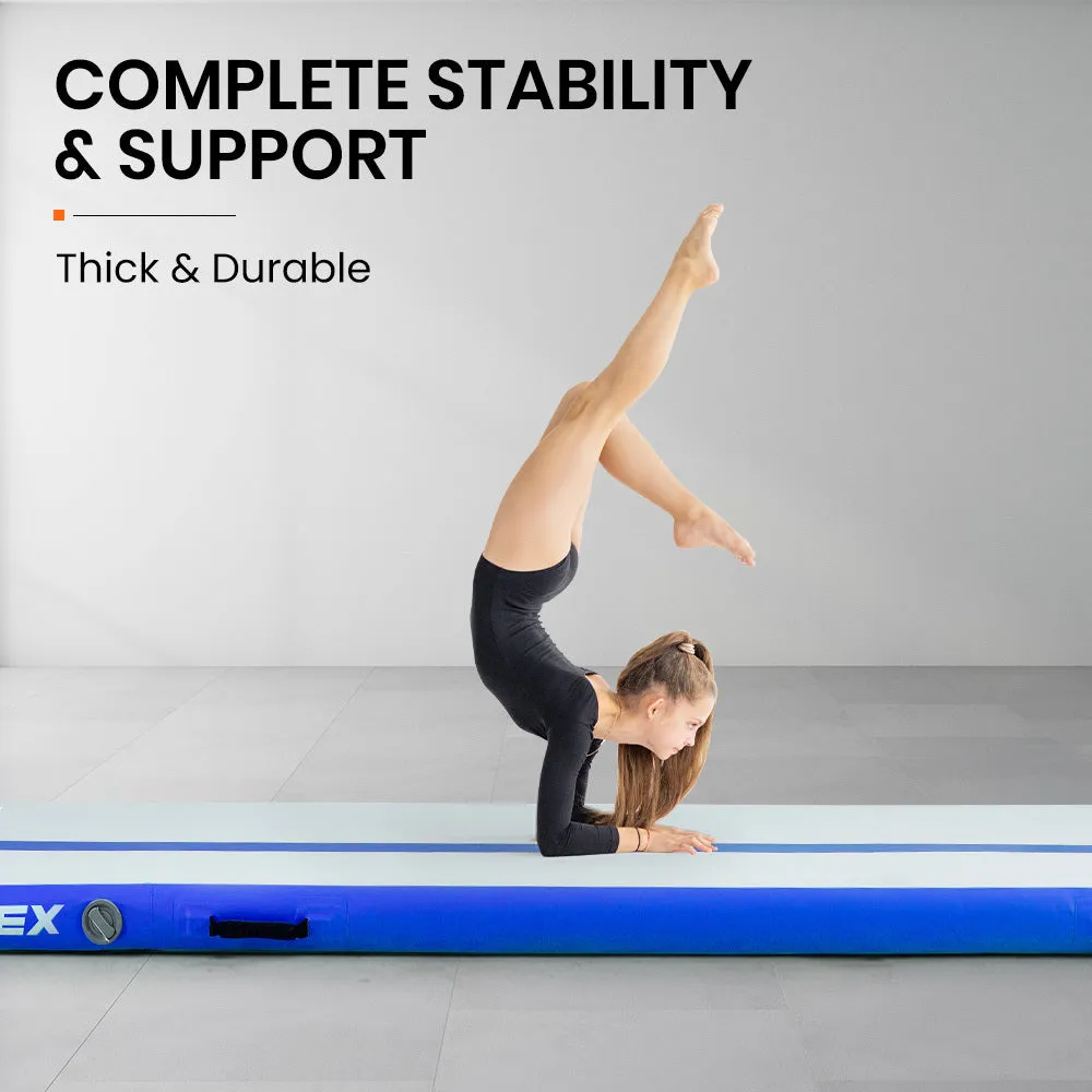 400x100x10cm Inflatable Air Track Mat | Tumbling Gymnastics | Blue & White | with Electric Pump