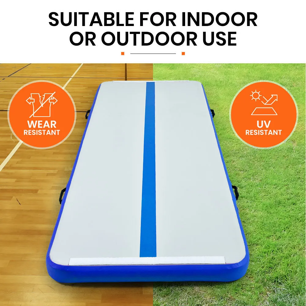 400x100x10cm Inflatable Air Track Mat | Tumbling Gymnastics | Blue & White | with Electric Pump
