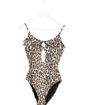 Accessorize Brown Leopard Frill Swimsuit UK 10