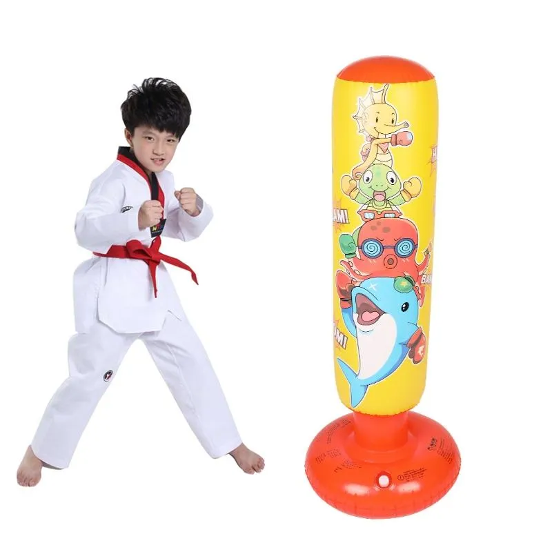 Children'S Inflatable Vertical Boxing Column - Cartoon Underwater Animal Pattern - 1.25M Height