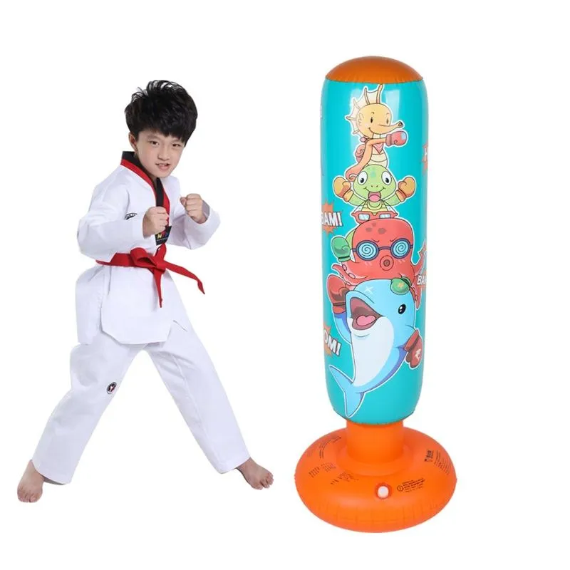 Children'S Inflatable Vertical Boxing Column - Cartoon Underwater Animal Pattern - 1.25M Height