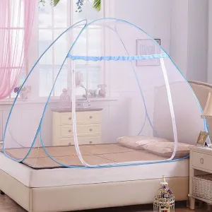 Kuber Industries Mosquito Net Foldable King Queen Size (Double Bed) with Free Saviours 6.5 x 6.5 Feet (Blue)