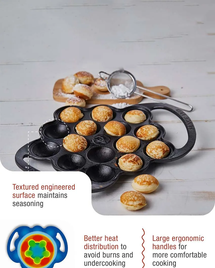 Preseasoned Cast Iron Poffertjes Pancake Pan | Safe For All Cooktops | 11 x 13 inches