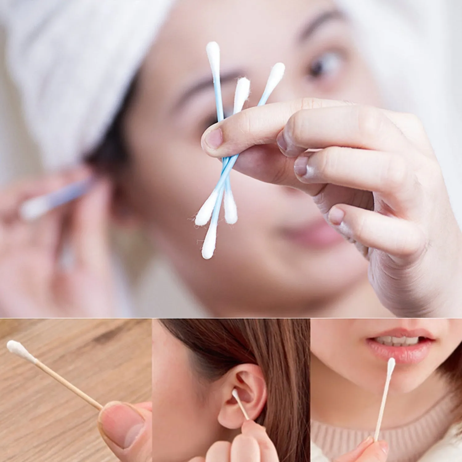 Small Cotton Buds for ear cleaning, soft and natural cotton swabs (100 per pack)