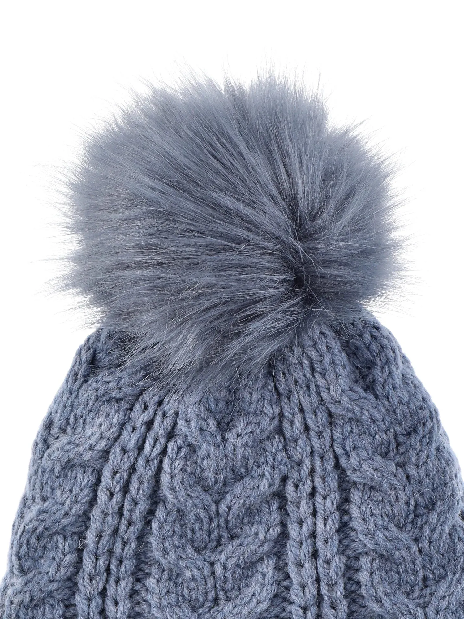 Time and Tru Women's Pom Cable Knit Winter Beanie, Insignia Blue