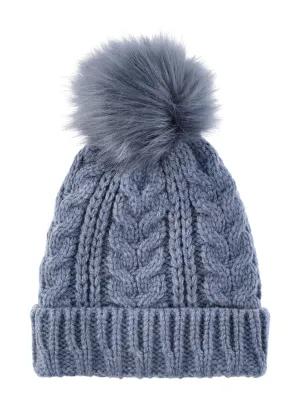 Time and Tru Women's Pom Cable Knit Winter Beanie, Insignia Blue
