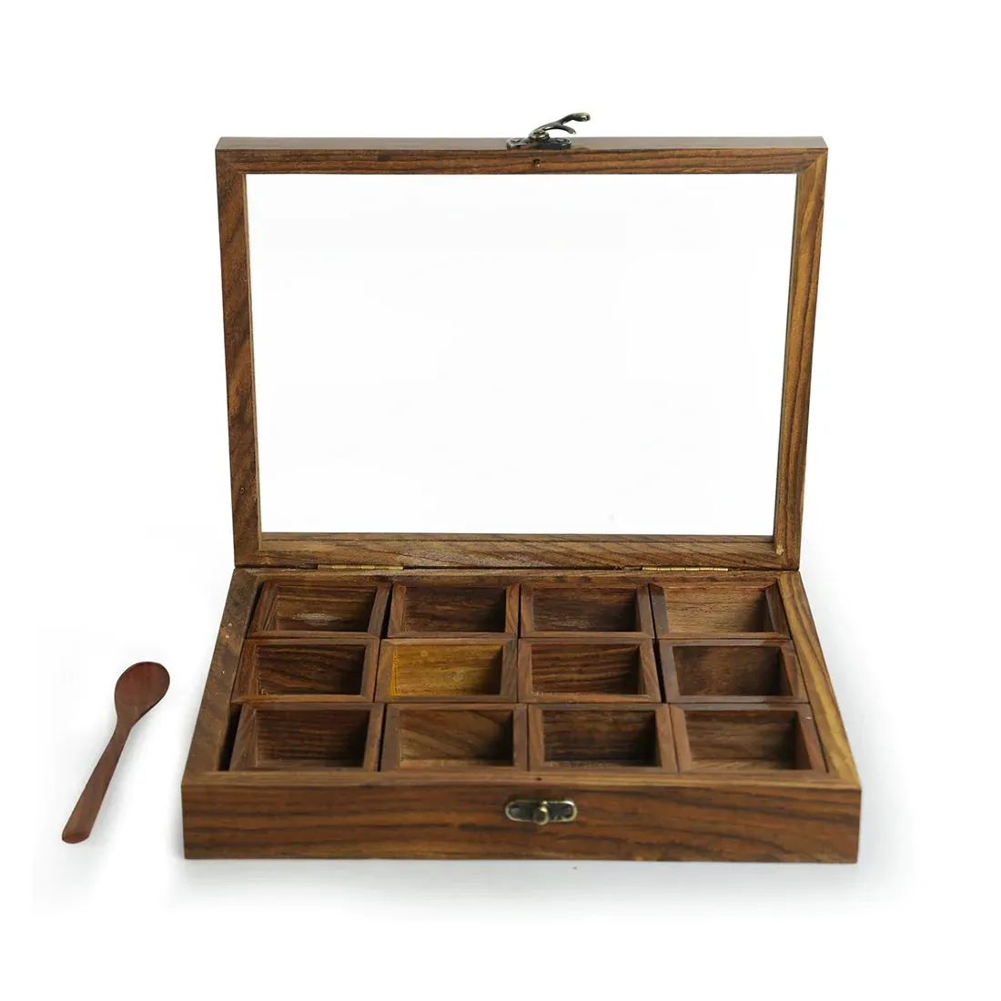 White Whale Spice Box With 12 Containers & Spoon In Sheesham Wood