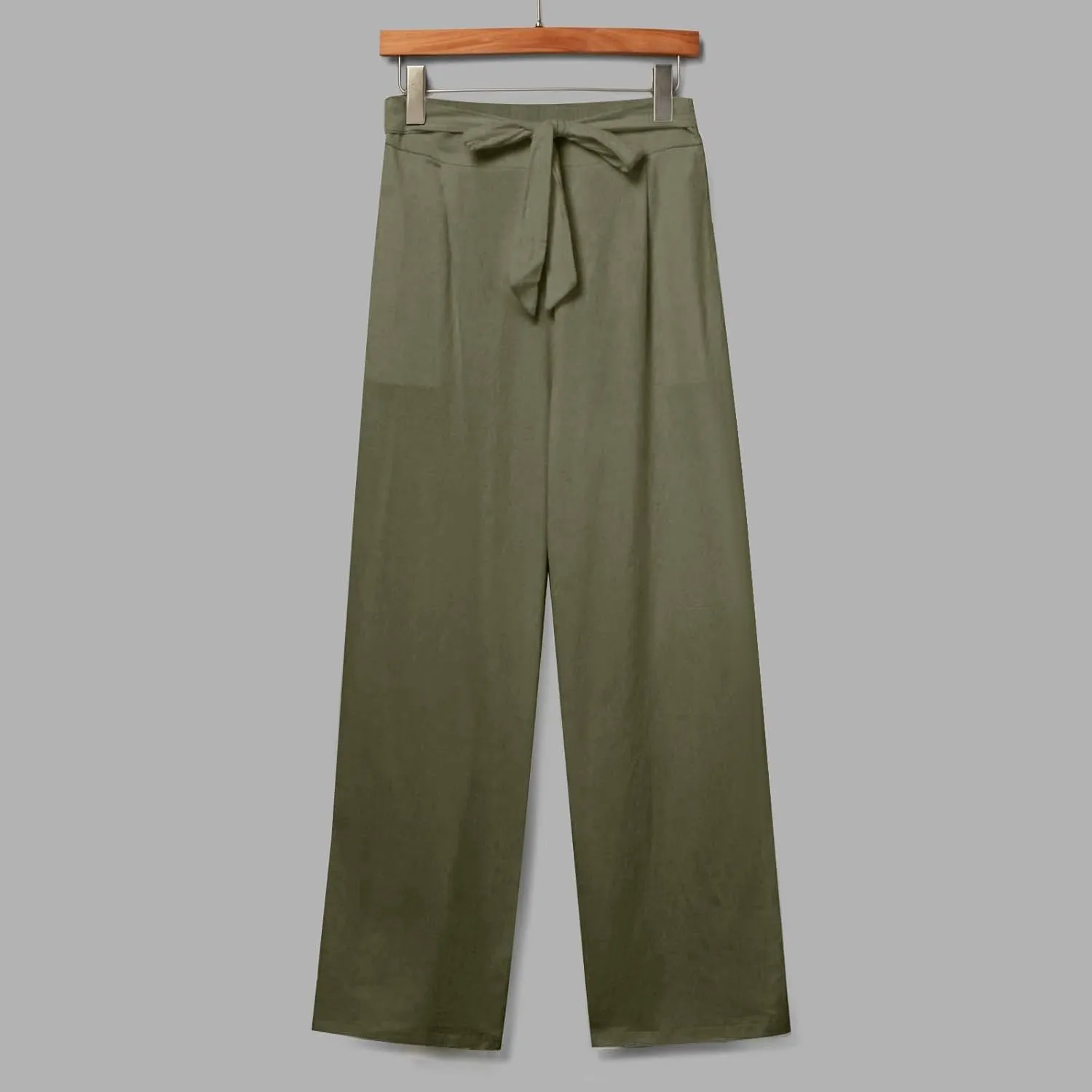 Women's Summer Palazzo Pants - Linen Wide Leg Pants for Women with Pockets Drawstring Casual Vacation Outfits